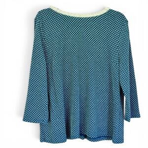 ELLE XL Teal Textured Knit Swing Top Pearl Trim Keyhole Back 3/4 Sleeve